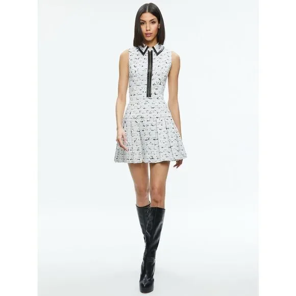 NWT ALICE + OLIVIA ELLIS TWEED BOX PLEAT DRESS SIZE 12 $495 - Picture 4 of 11